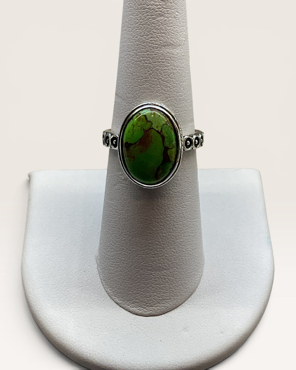 Green Copper Mohave Turquoise Ring Silver over Copper size 7-1/2