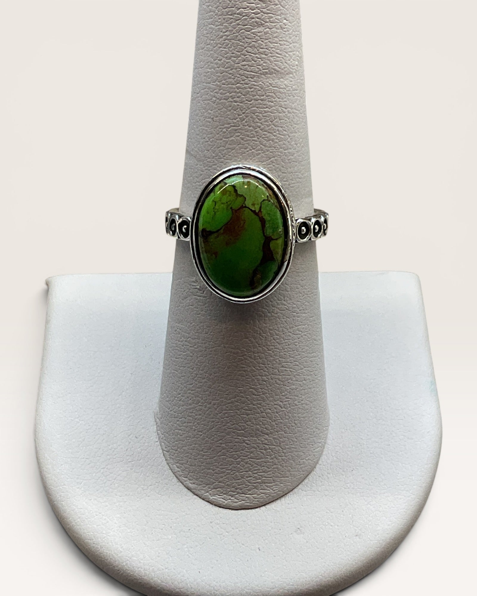 Green Copper Mohave Turquoise Ring Silver over Copper size 7-1/2