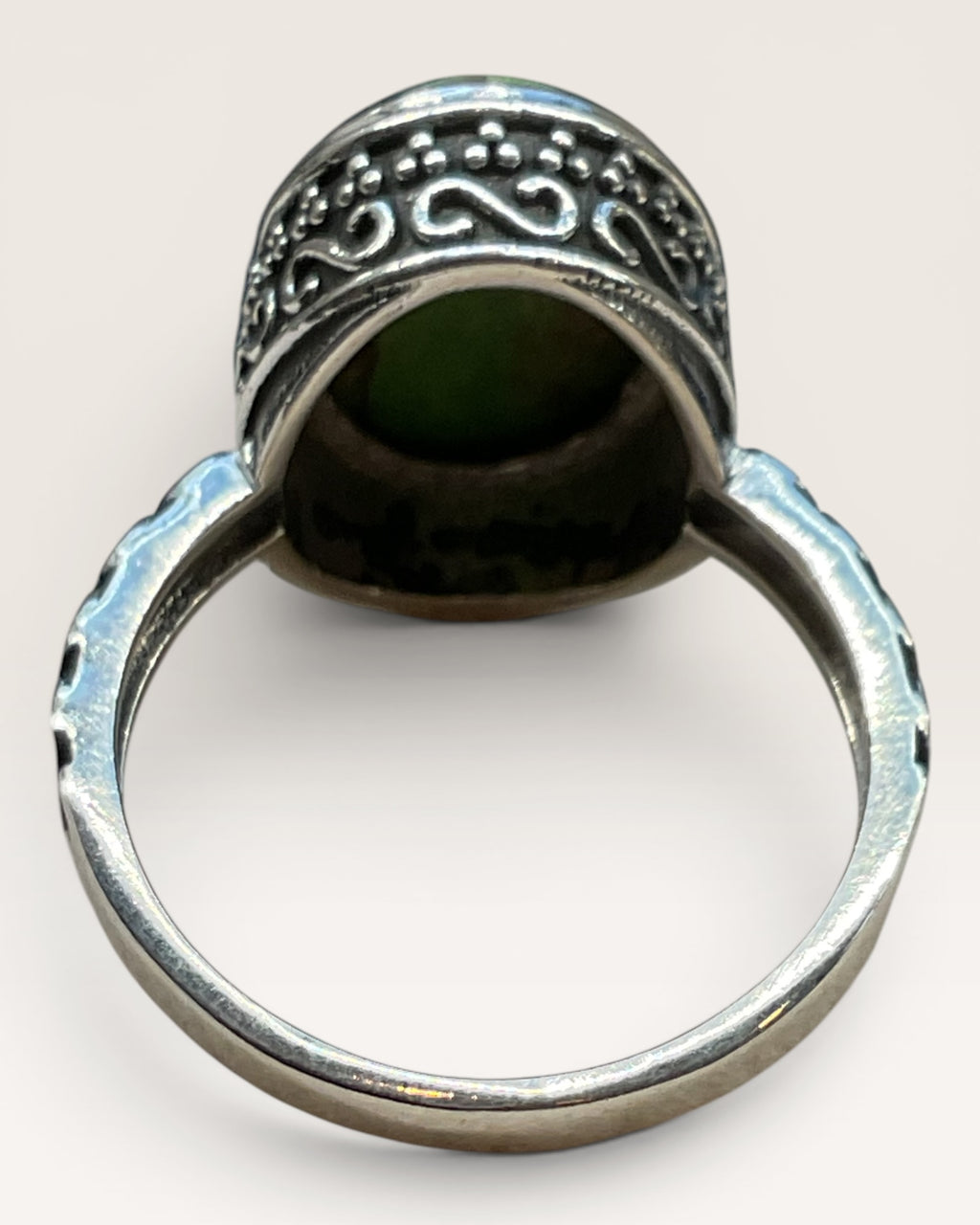 Green Copper Mohave Turquoise Ring Silver over Copper size 7-1/2