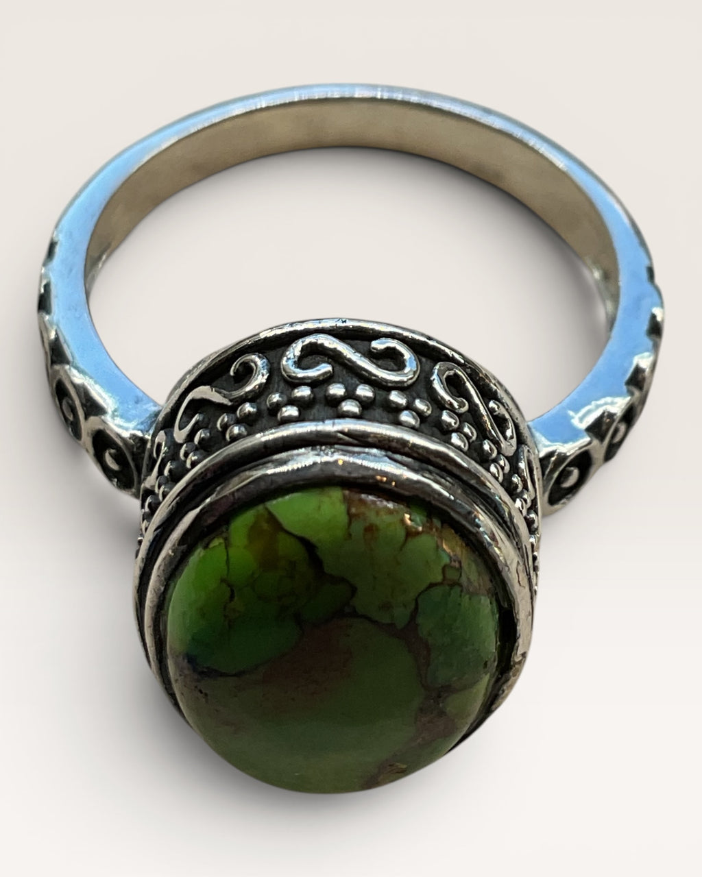 Green Copper Mohave Turquoise Ring Silver over Copper size 7-1/2