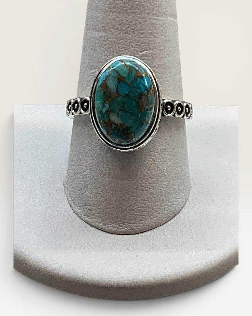 Mohave Turquoise Ring Silver over Copper size 10-1/4