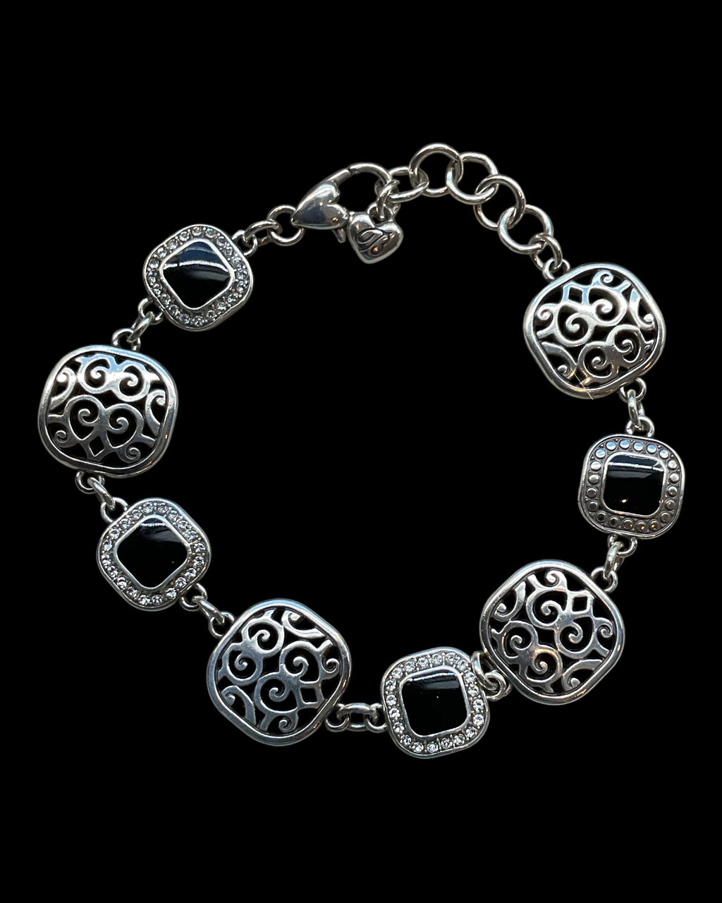 Brighton Black Enamel Silver Tone Bracelet - Estate Sale (Great Condition)
