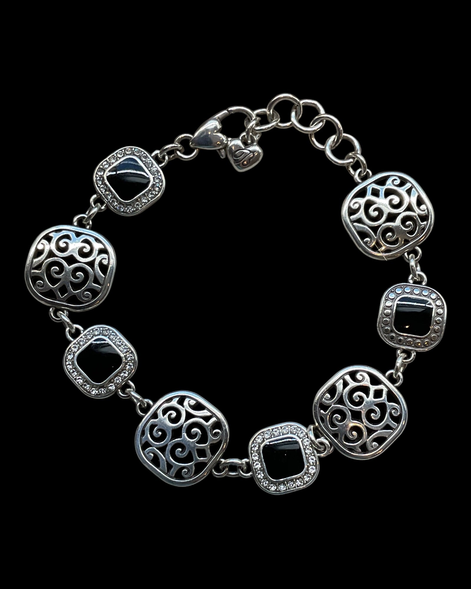 Brighton Black Enamel Silver Tone Bracelet - Estate Sale (Great Condition)