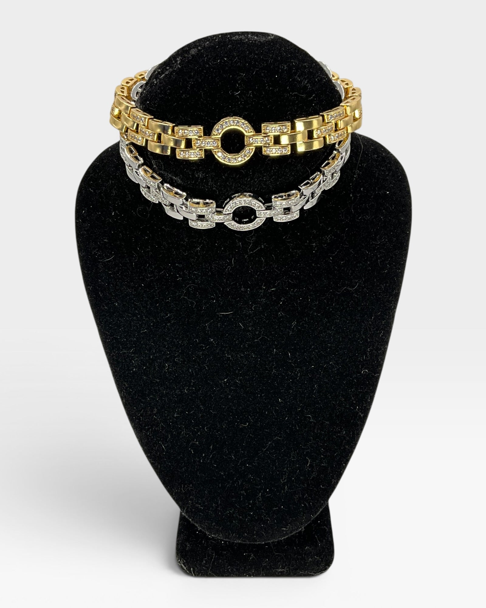 Bling Collection - Moissanite White and Yellow Gold Filled Designer Bracelet