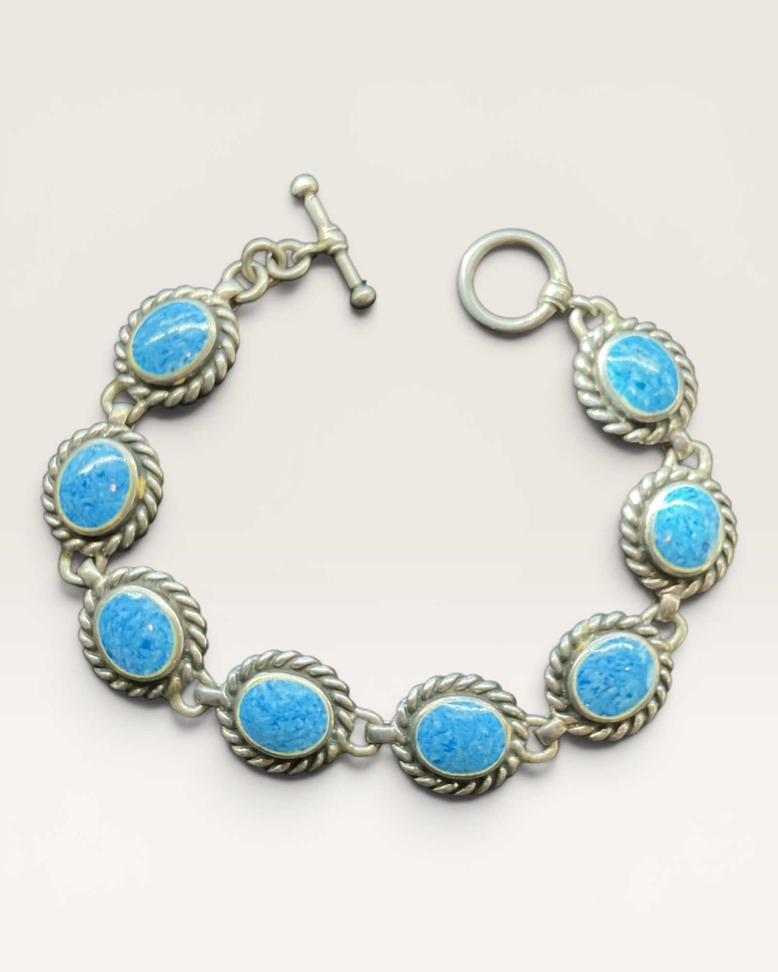Sterling Silver 6-3/4 Turquoise Bracelet - Estate Sale (Great Condition)