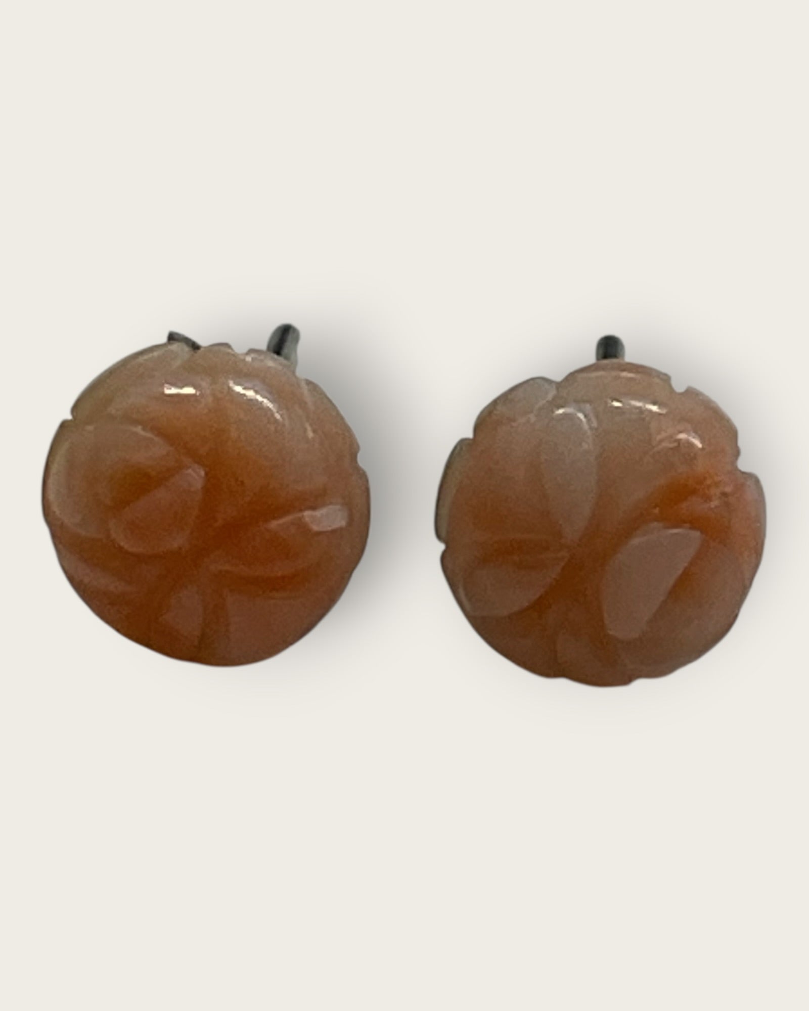 Vintage Carved "Angel Skin" Coral Stud Earrings - Estate Sale (Great Condition)