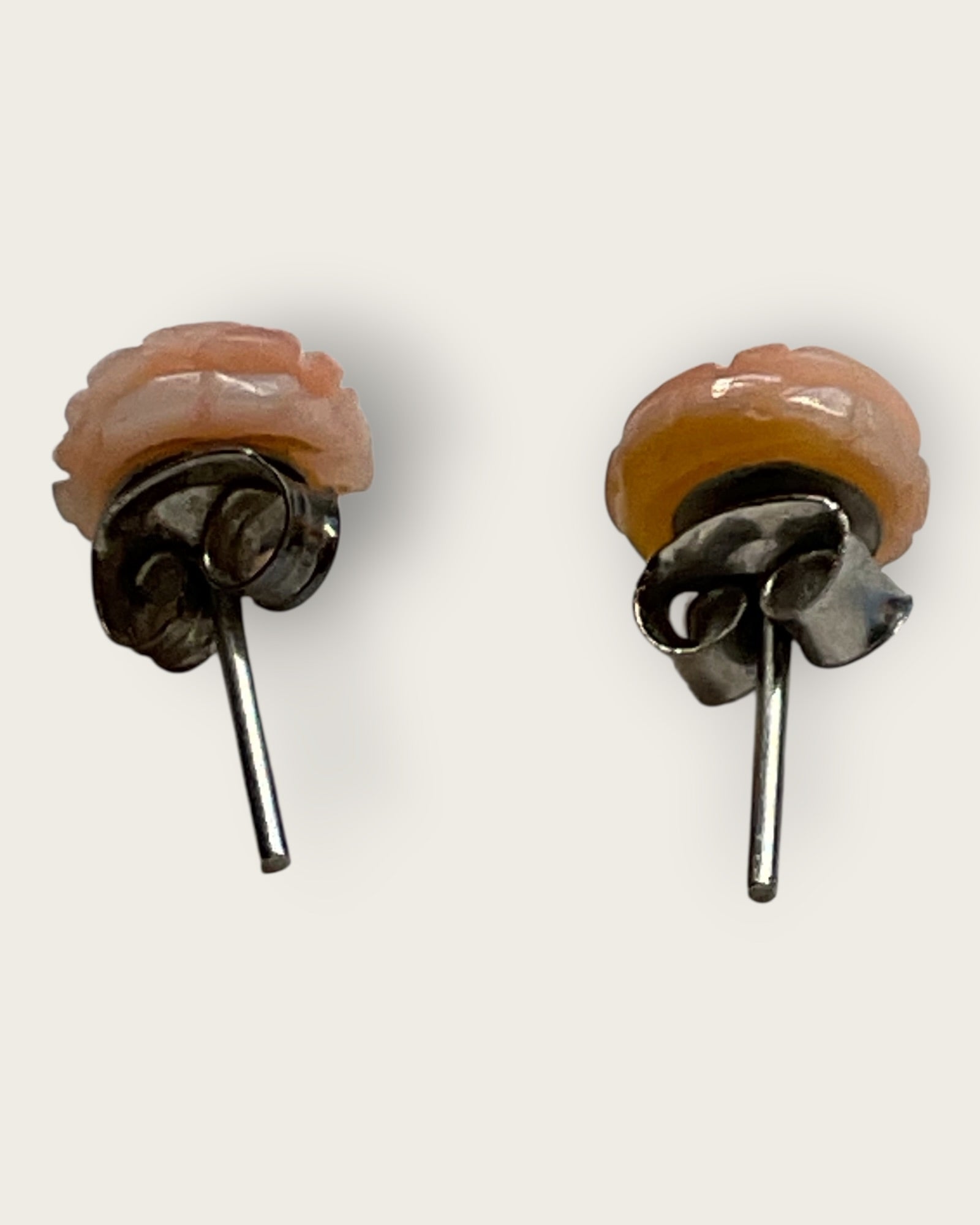 Vintage Carved "Angel Skin" Coral Stud Earrings - Estate Sale (Great Condition)