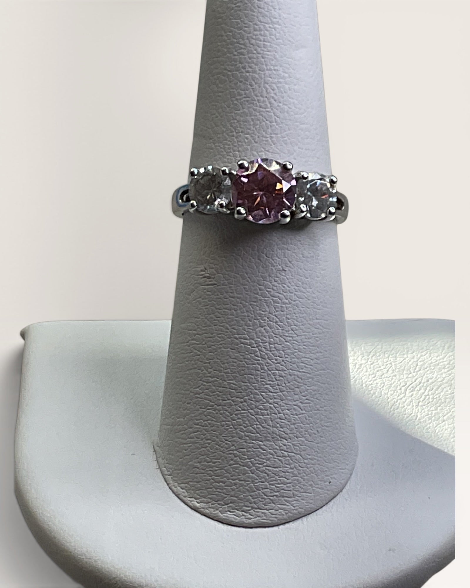 Ross Simmons Sterling Silver Pink & White CZ Gemstone Ring - Estate Sale (Great Condition)