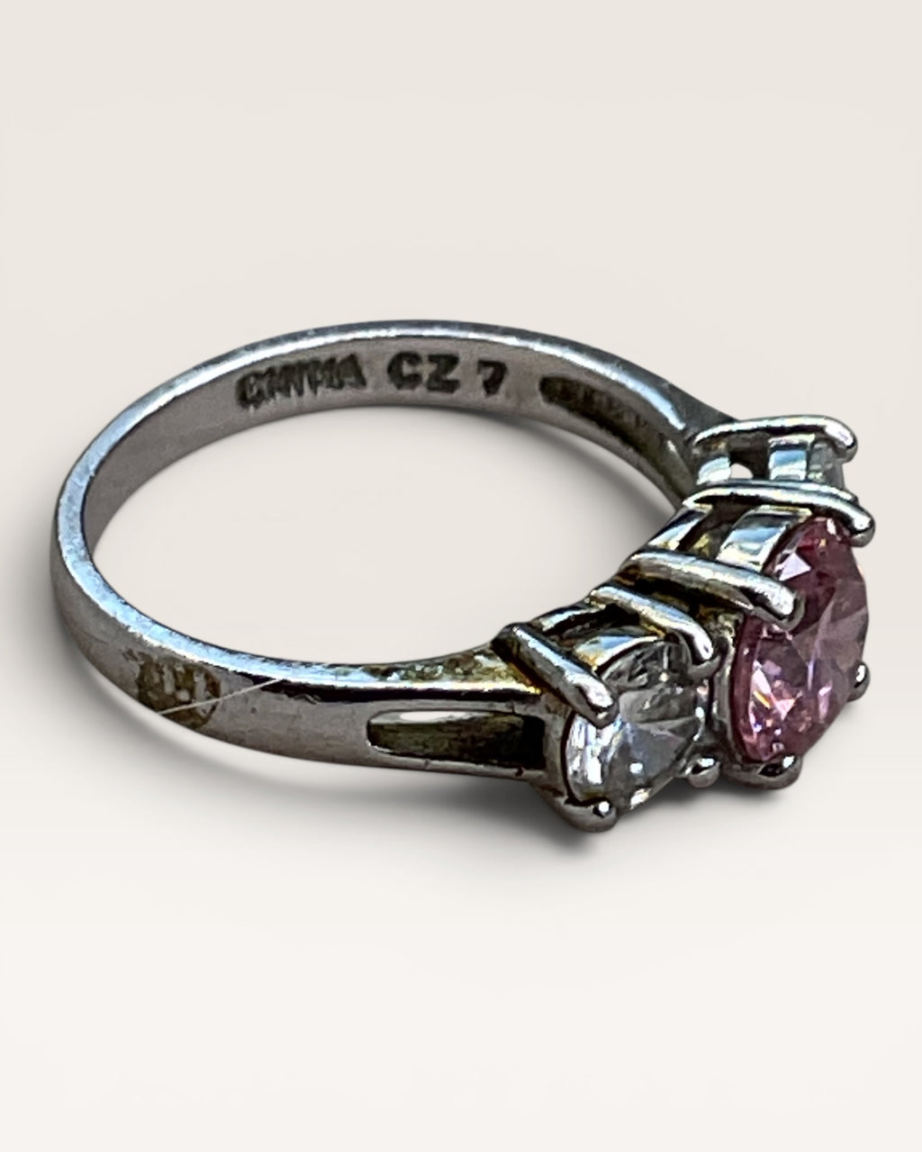 Ross Simmons Sterling Silver Pink & White CZ Gemstone Ring - Estate Sale (Great Condition)