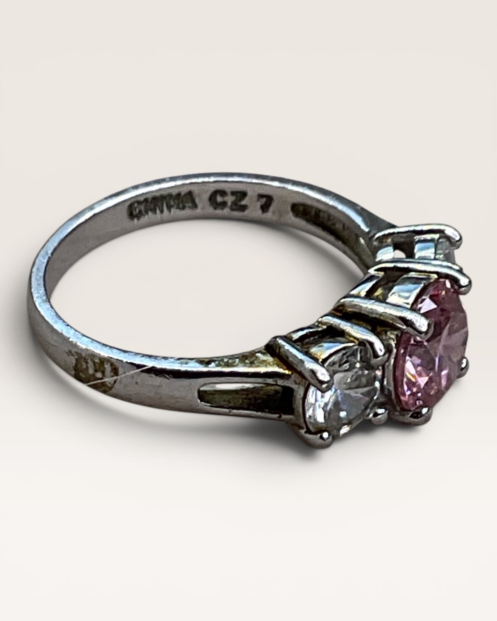 Ross Simmons Sterling Silver Pink & White CZ Gemstone Ring - Estate Sale (Great Condition)