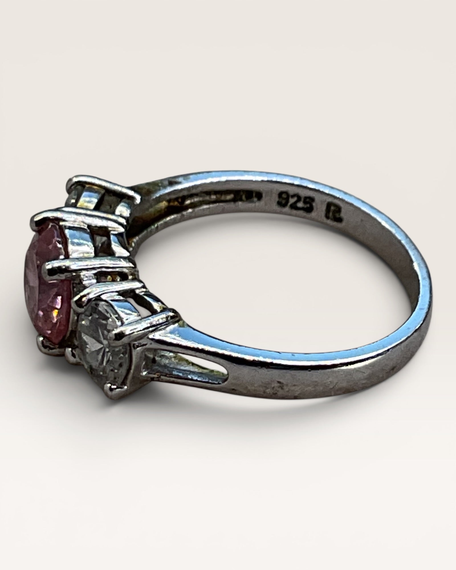 Ross Simmons Sterling Silver Pink & White CZ Gemstone Ring - Estate Sale (Great Condition)