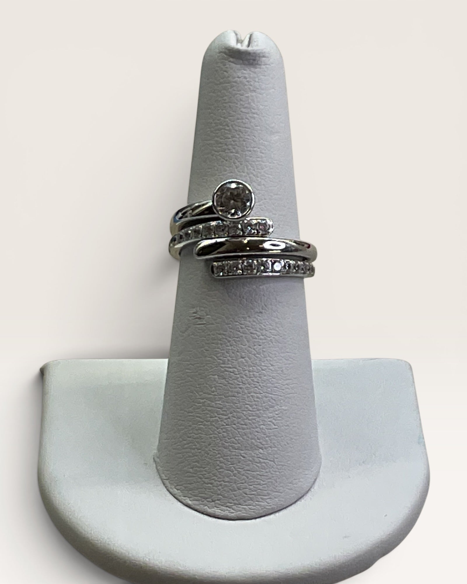 Rhodium Swarovski Hyperbola Ring - Estate Sale (Great Condition)