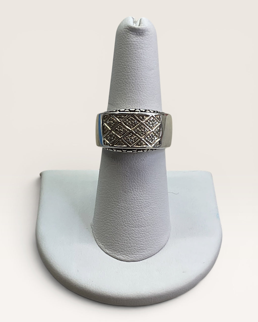 Michael Dawkins Sterling Silver Lattice Ring Featuring Pavé Diamonds - Estate Sale (Great Condition)