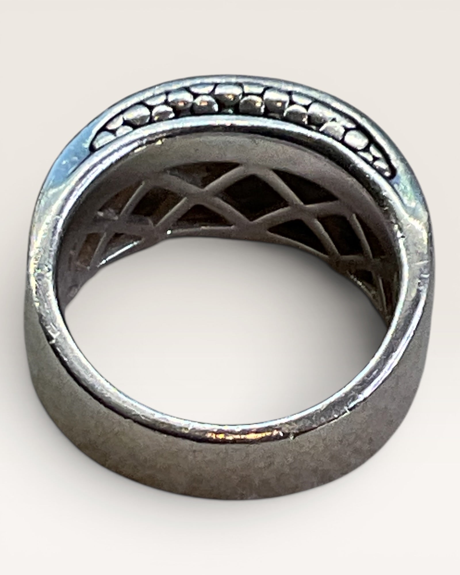 Michael Dawkins Sterling Silver Lattice Ring Featuring Pavé Diamonds - Estate Sale (Great Condition)