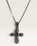 Sterling Silver Ruby Cross Pendant Necklace - Estate Sale (Great Condition)