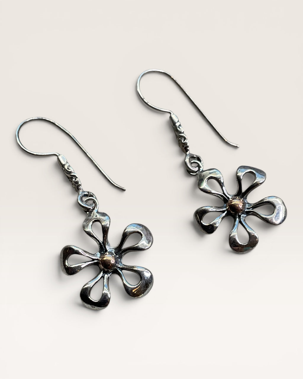 18K Gold and Sterling Silver Indonesia Dangle Earrings