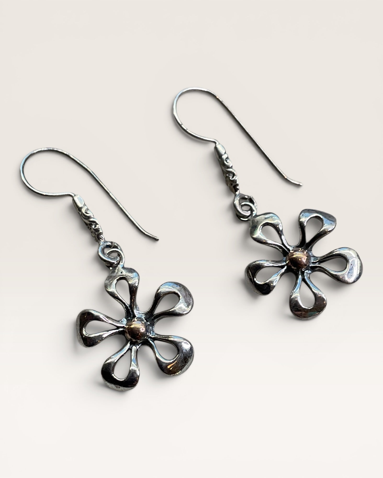 18K Gold and Sterling Silver Indonesia Dangle Earrings
