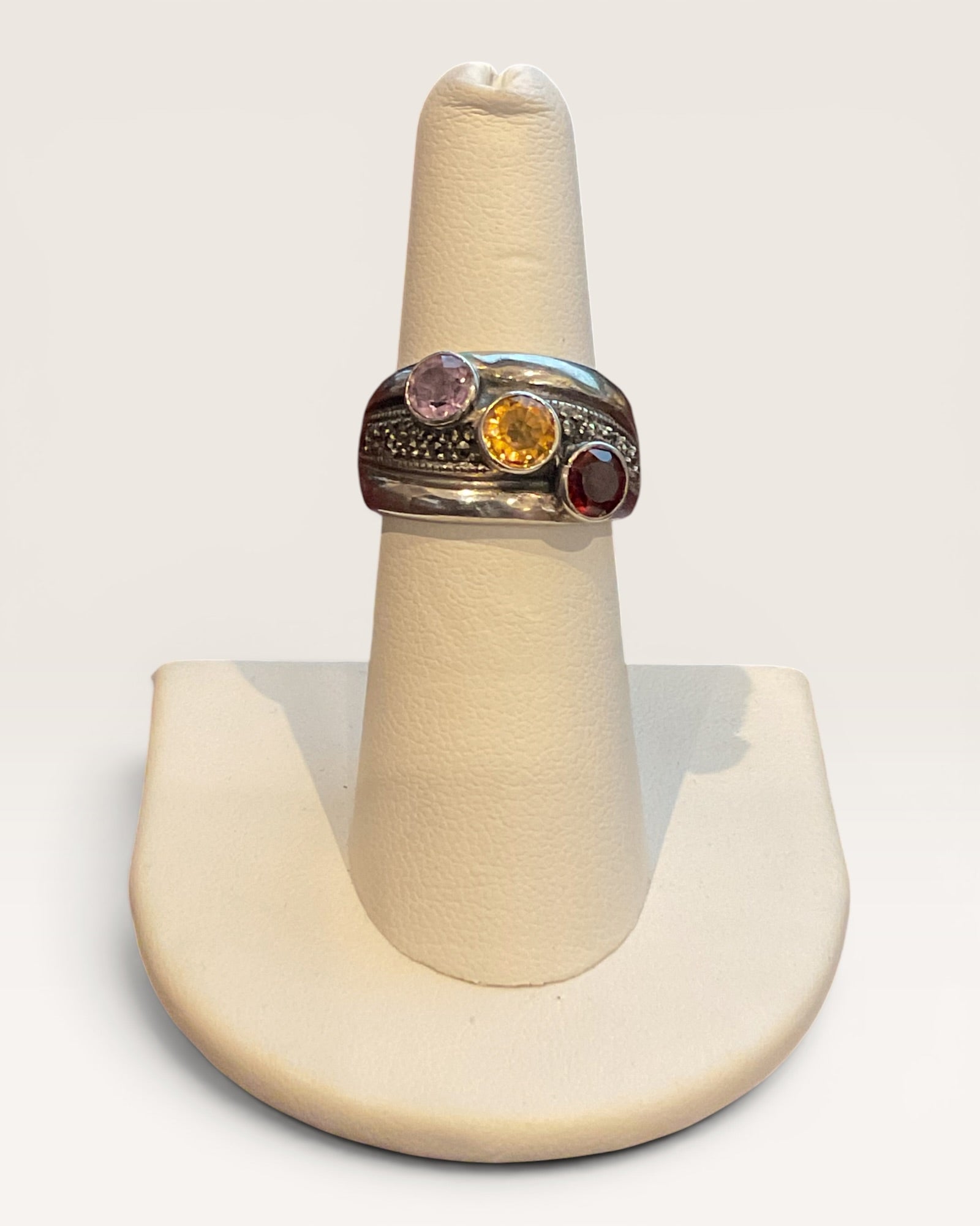 Judith Jack Sterling Silver Amethyst, Citrine & Garnet Gemstone Ring - Estate Sale (Great Condition)