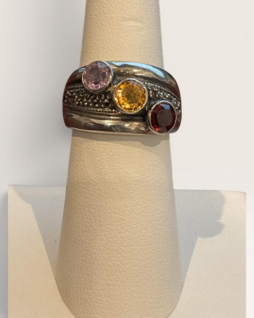 Judith Jack Sterling Silver Amethyst, Citrine & Garnet Gemstone Ring - Estate Sale (Great Condition)
