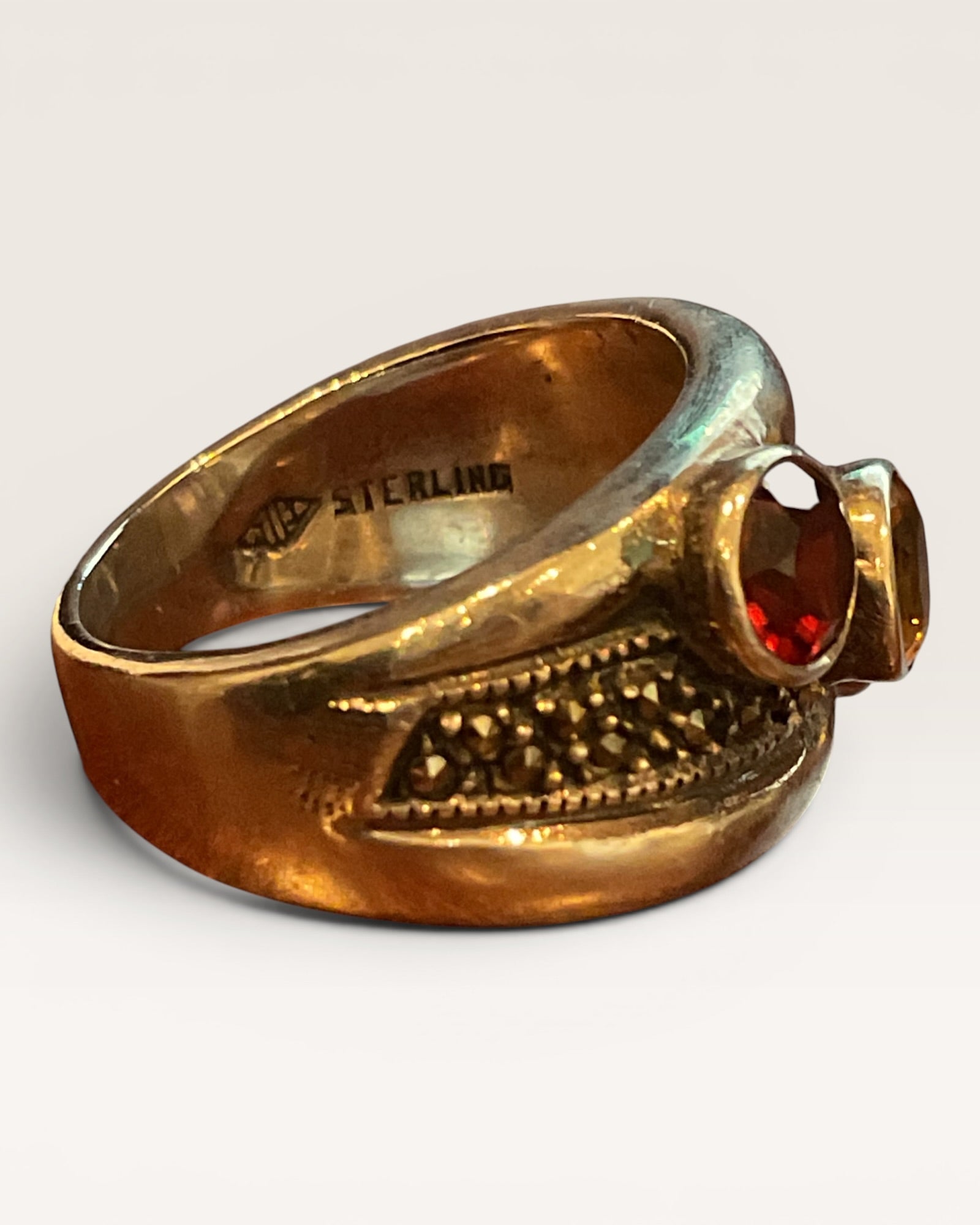 Judith Jack Sterling Silver Amethyst, Citrine & Garnet Gemstone Ring - Estate Sale (Great Condition)