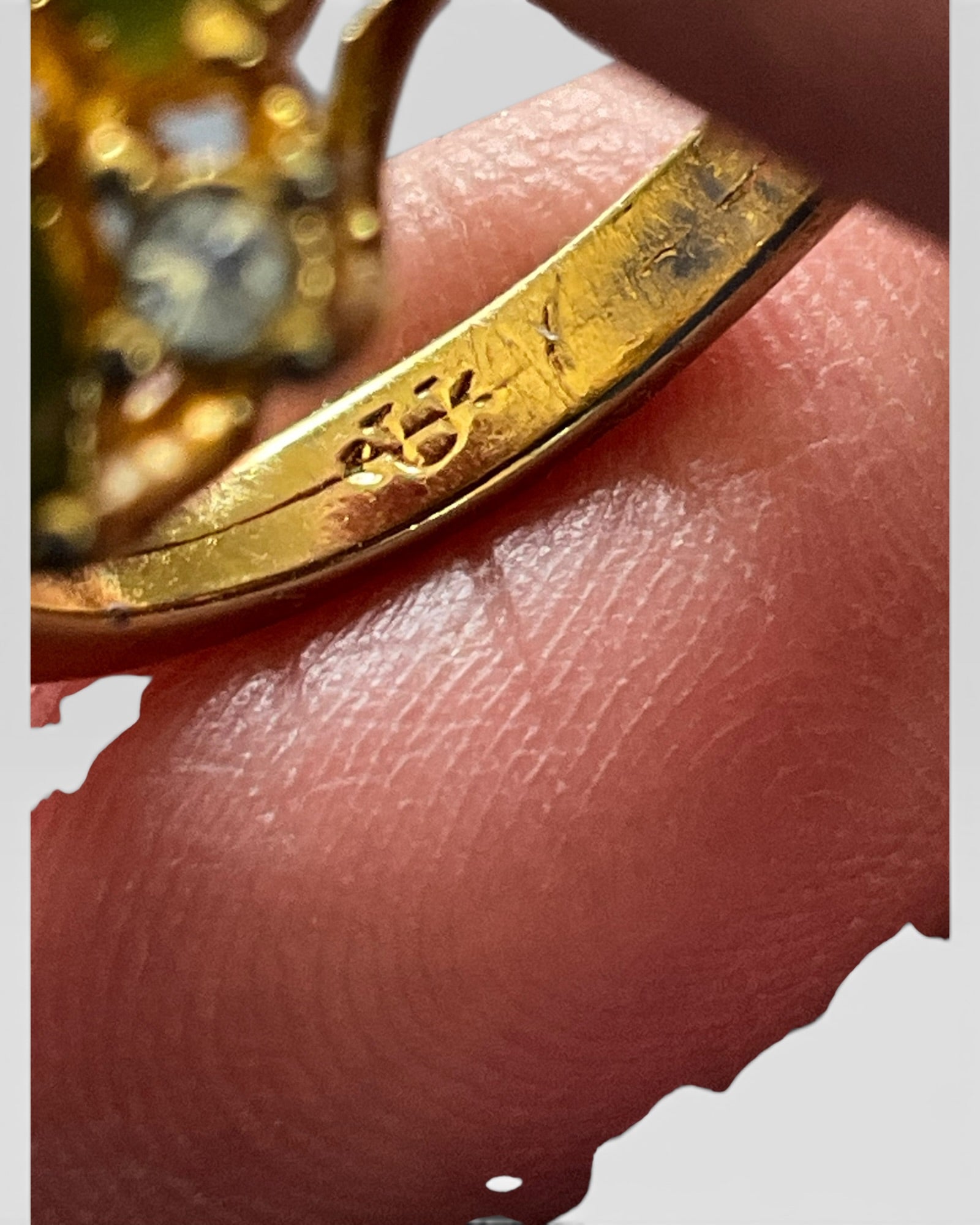 Crystals & Natural Green Jade Hollywood Regency Ring - Estate Sale (Great Condition)