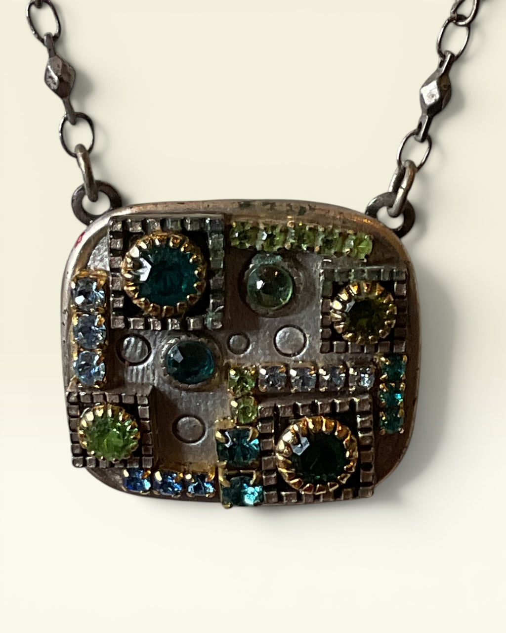 Michal Golan Design on Silver Tone Featuring a Multi-Color Mosaic Pendant - Estate Sale (Great Condition)