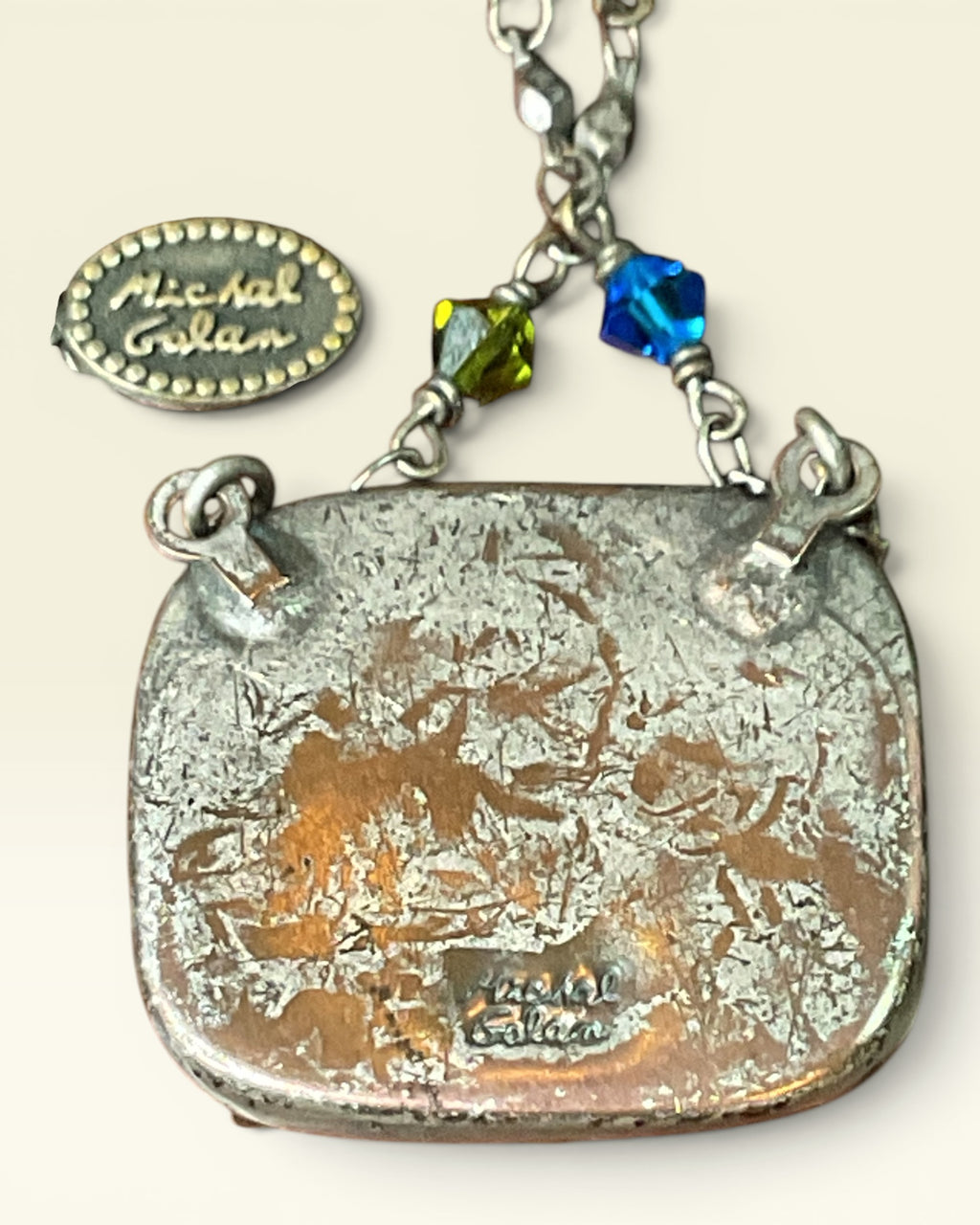 Michal Golan Design on Silver Tone Featuring a Multi-Color Mosaic Pendant - Estate Sale (Great Condition)