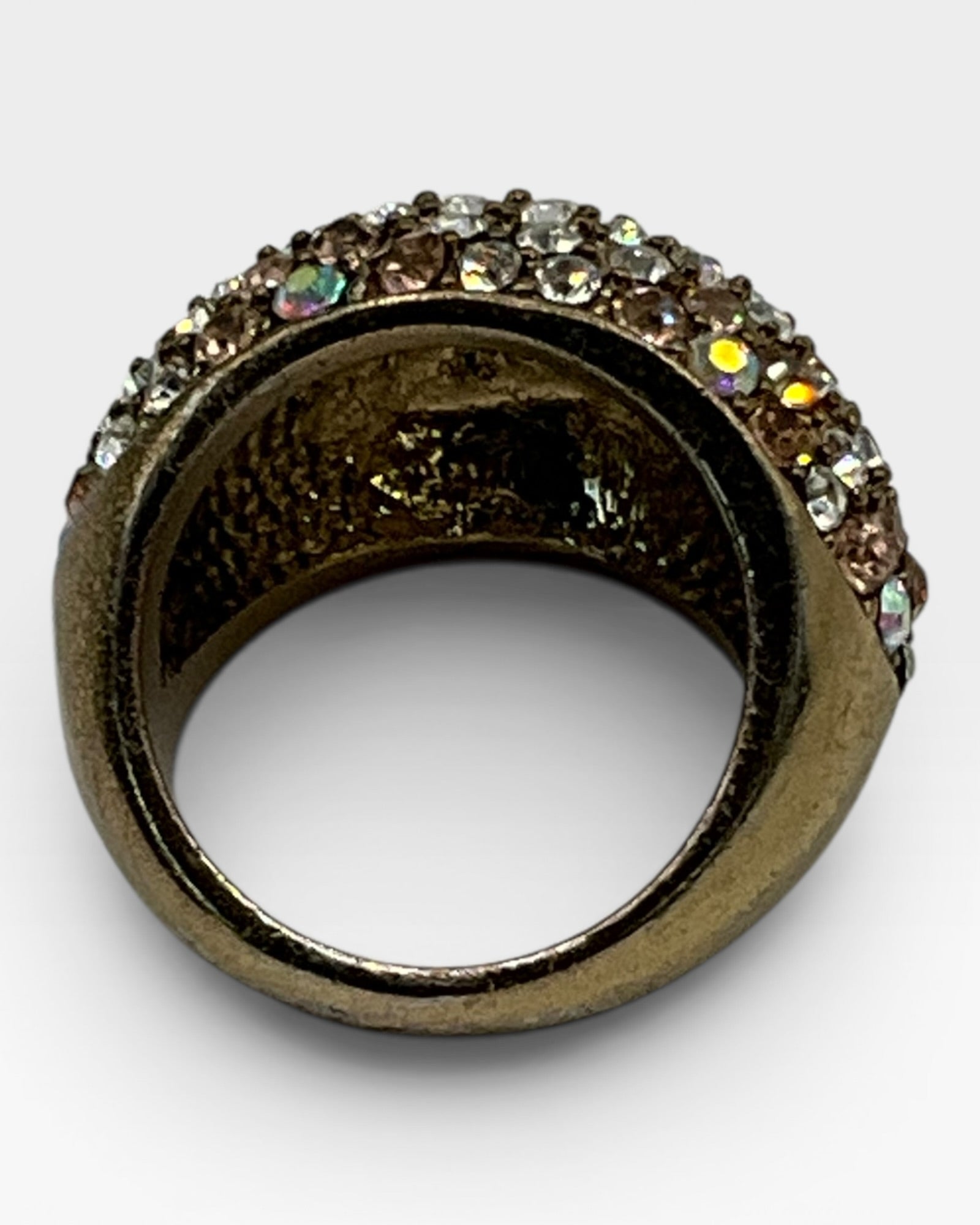 Vintage Aurora Borealis  Domed Bronze Ring - Estate Sale (Great Condition)