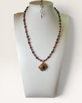 Michal Golan Beaded Pendant Necklace Featuring Multi-Colored Beads in Lapis and Carnelian 24K Gold Over Brass - Estate Sale (Great Condition)
