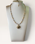 Michal Golan Amethyst Square Necklace features a 24K Gold Over Brass with Freshwater Pearls and Amethyst Beads, 16-18" - Estate Sale (Great Condition)