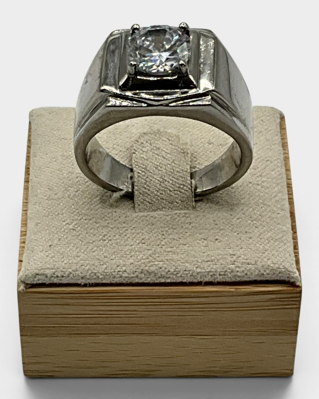 Stainless Steel  Large CZ Center Bold Signet Style Ring - Estate Sale (Great Condition)