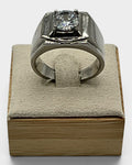 Stainless Steel  Large CZ Center Bold Signet Style Ring - Estate Sale (Great Condition)