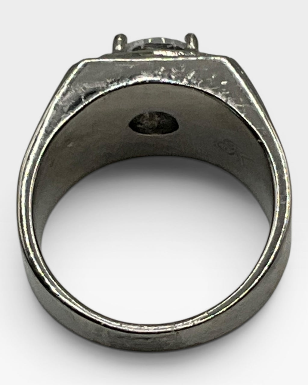 Stainless Steel  Large CZ Center Bold Signet Style Ring - Estate Sale (Great Condition)