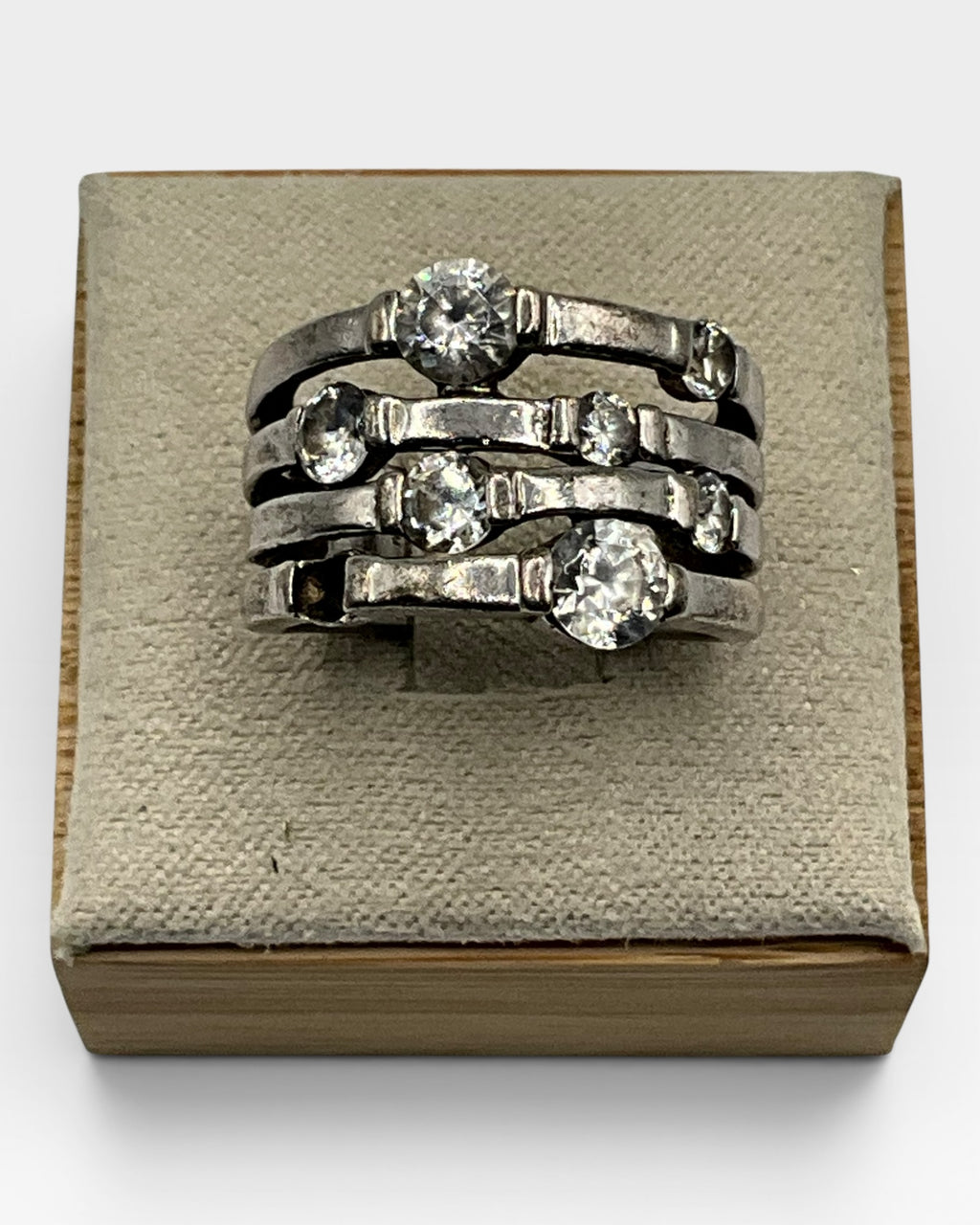Vintage Estate Multi-band CZ Ring Modernist - Estate Sale (Great Condition)