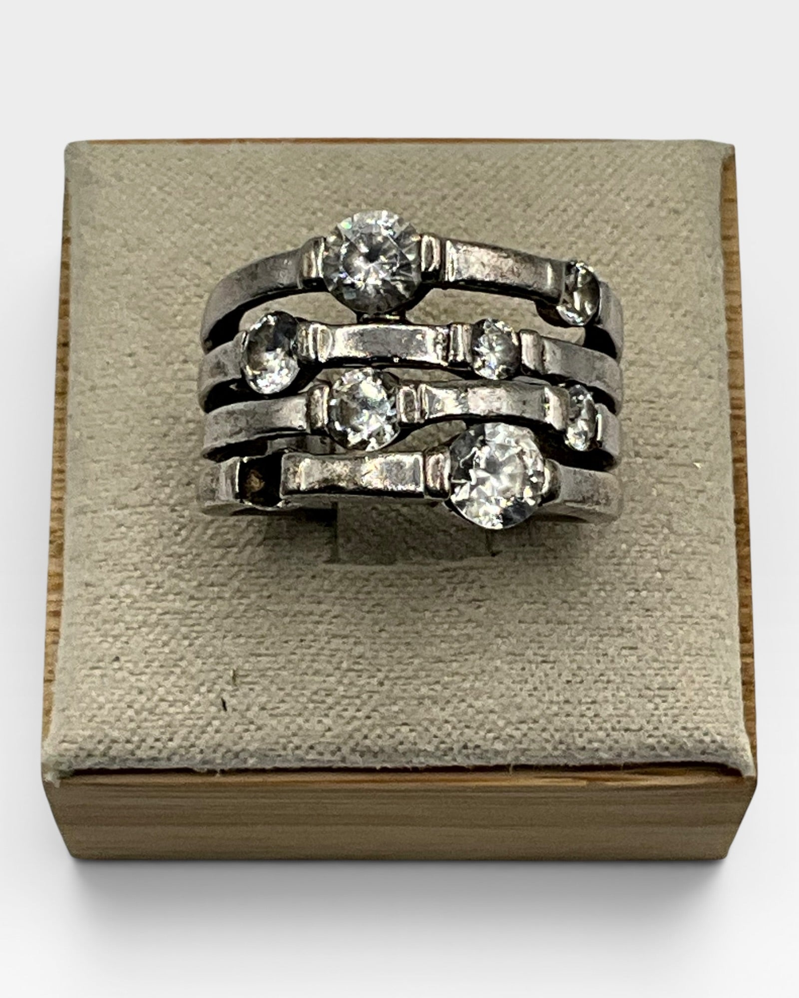 Vintage Estate Multi-band CZ Ring Modernist - Estate Sale (Great Condition)