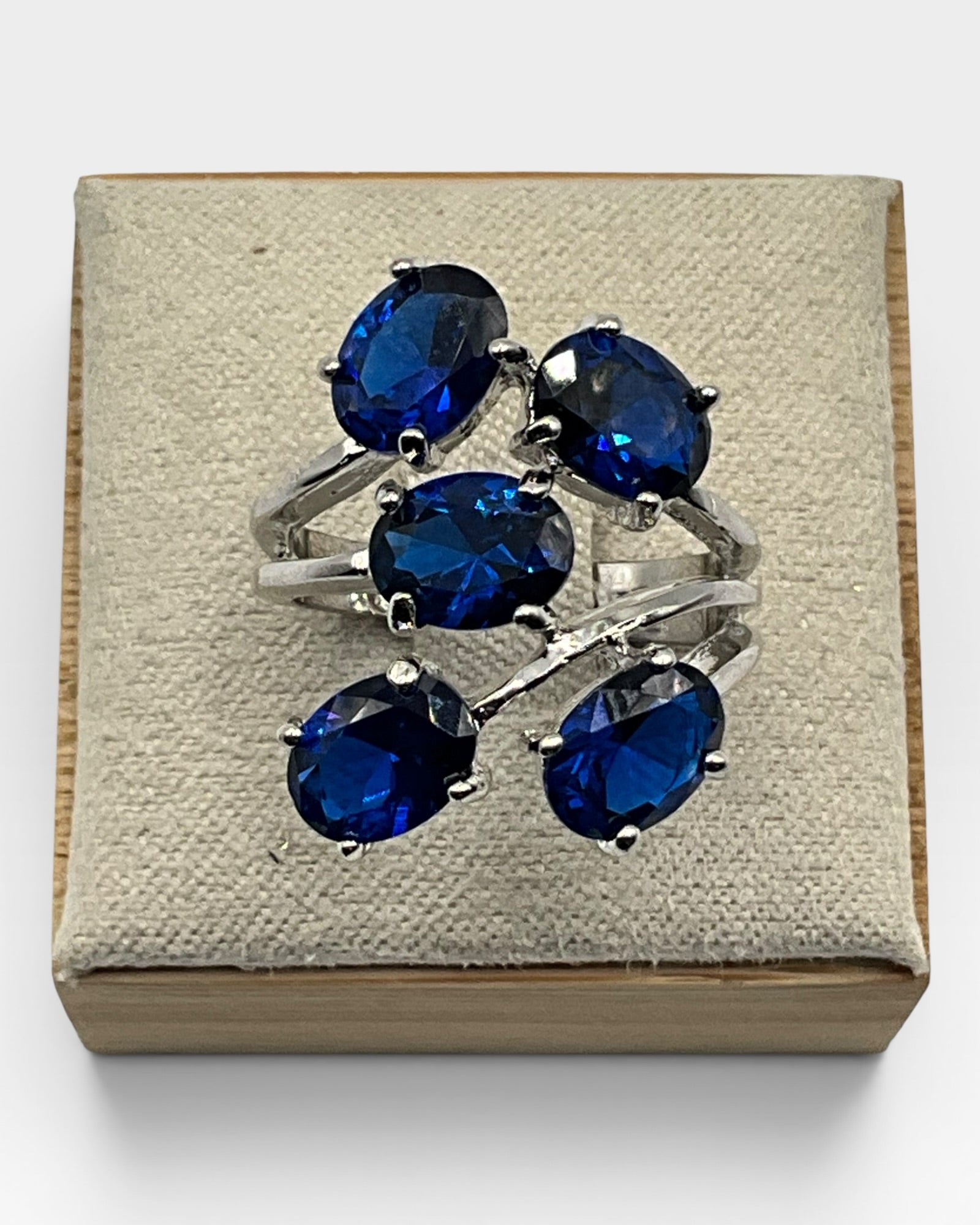 Simulated Blue Sapphire Cluster Ring - Estate Sale (Great Condition)