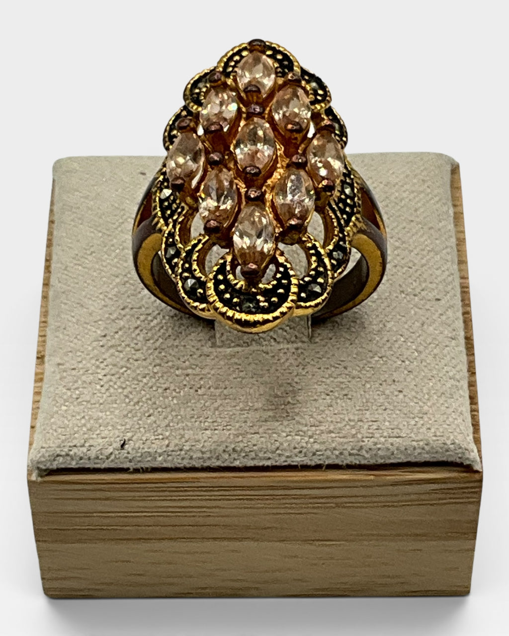 Champagne CZ Marcasite Cocktail Ring - Estate Sale (Great Condition)