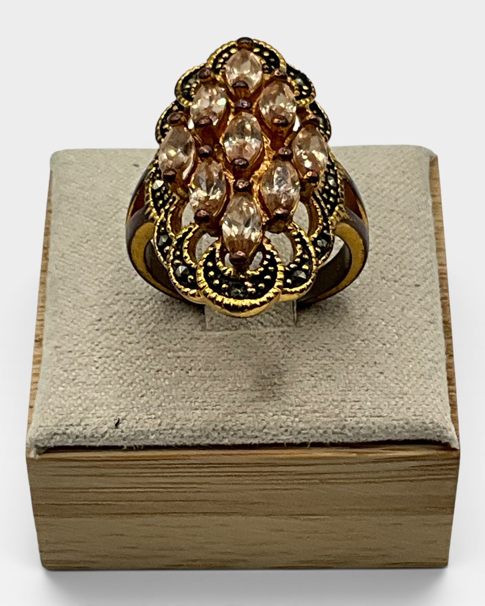 Champagne CZ Marcasite Cocktail Ring - Estate Sale (Great Condition)