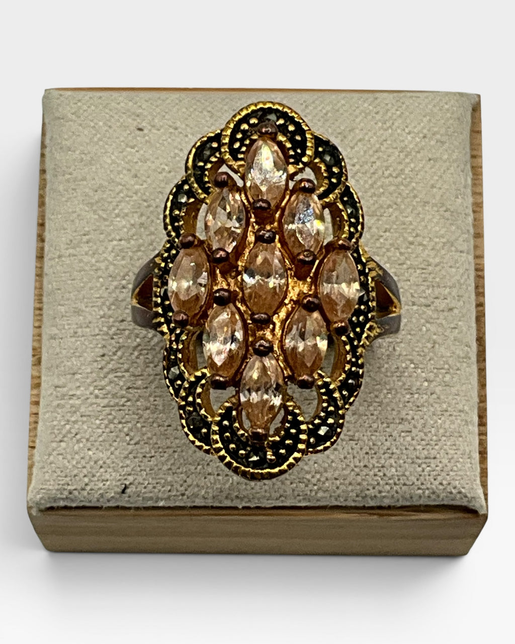 Champagne CZ Marcasite Cocktail Ring - Estate Sale (Great Condition)