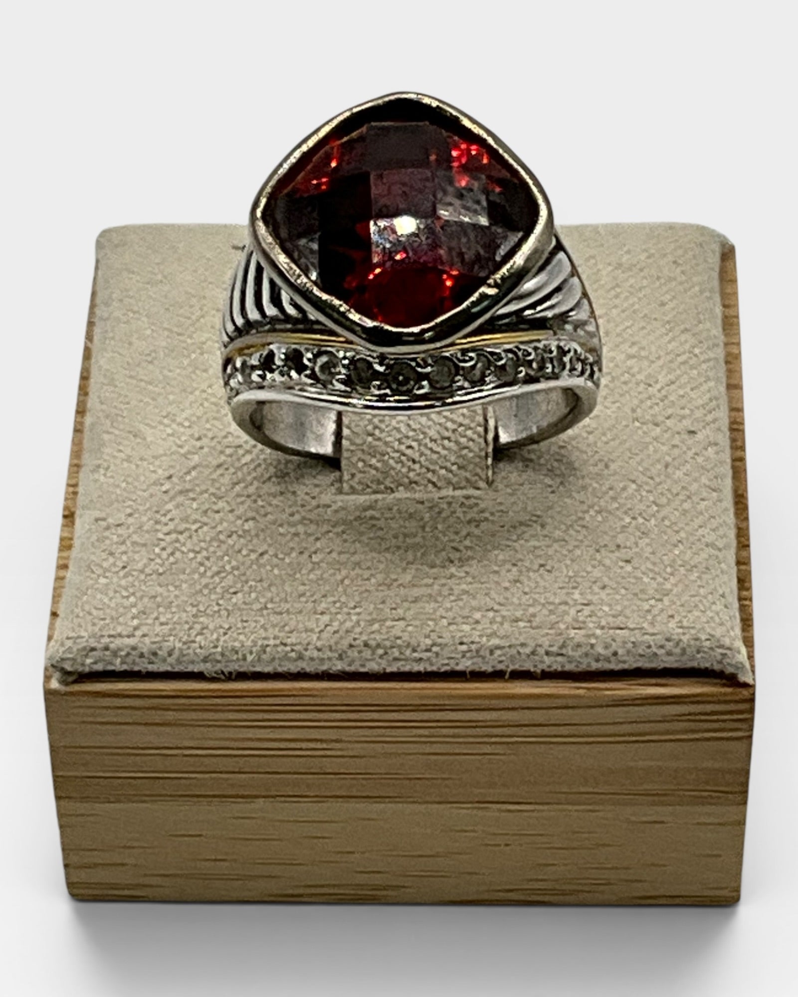 Ruby Red Statement Faceted Crystal Cocktail Ring - Estate Sale (Great Condition)