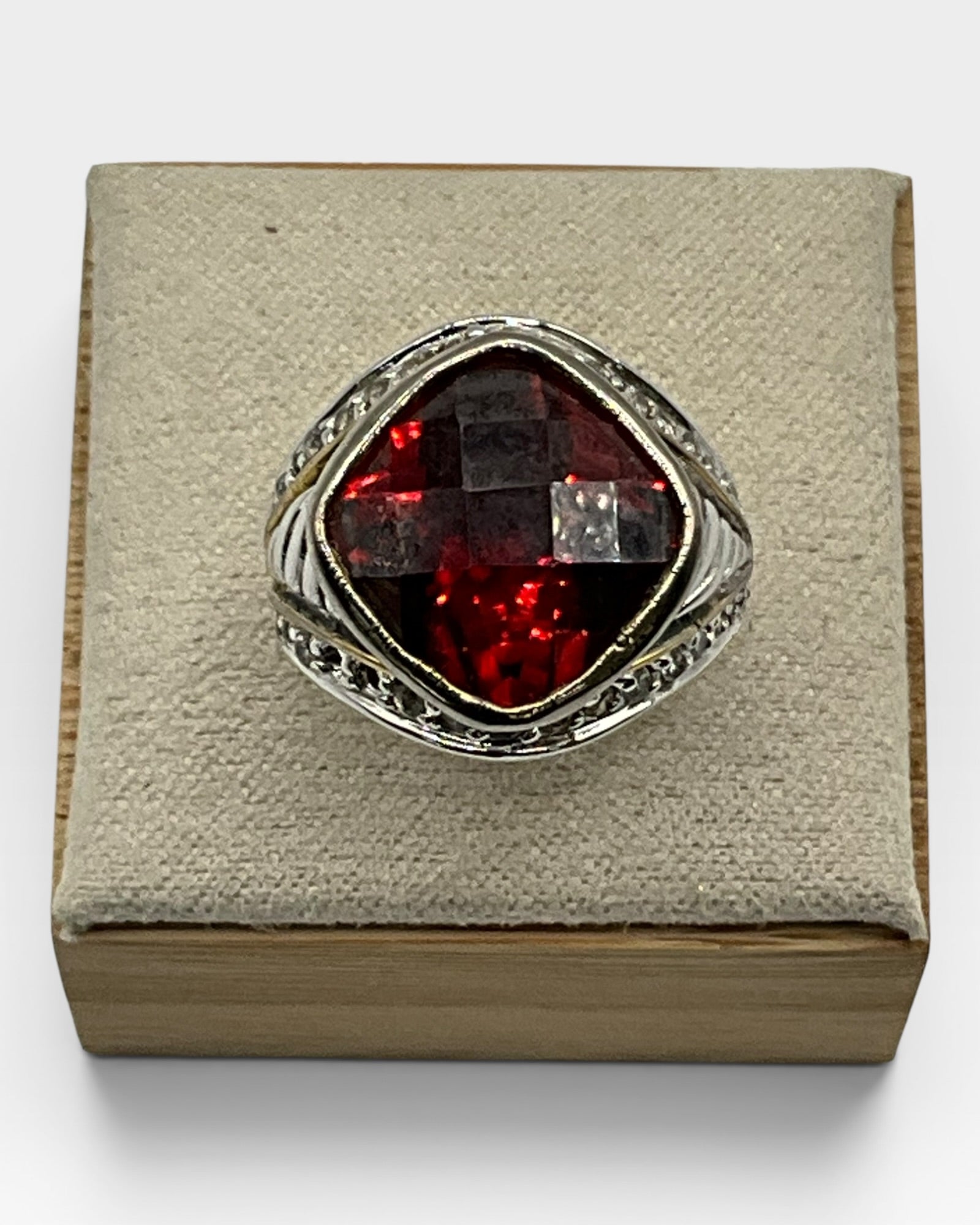 Ruby Red Statement Faceted Crystal Cocktail Ring - Estate Sale (Great Condition)