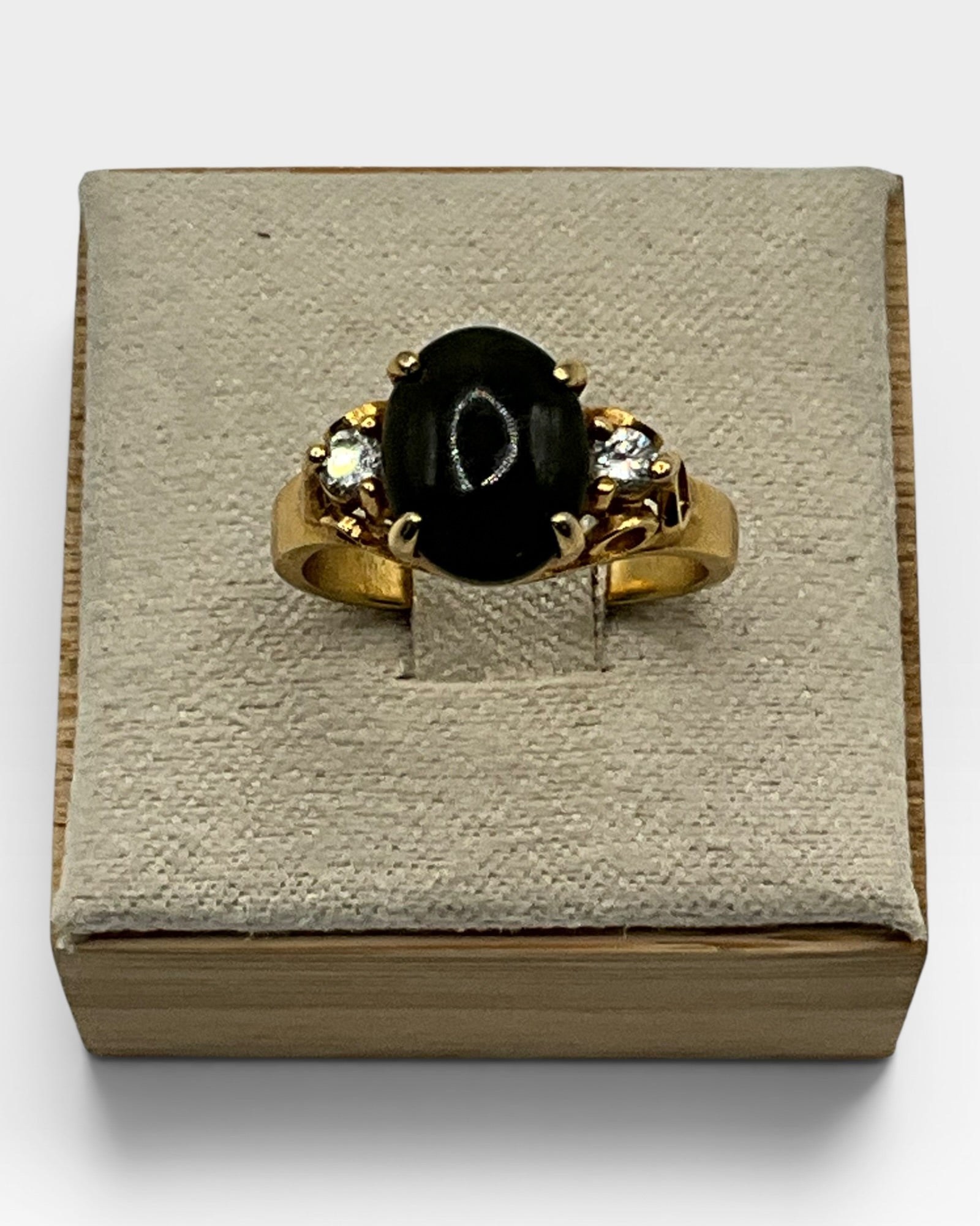 Vintage Avon-Style Green Cabochon with Crystal Accents Ring - Estate Sale (Great Condition)