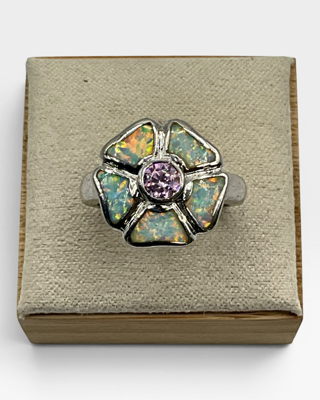 Opal Inlay Sterling Flower Ring - Estate Sale (Great Condition)