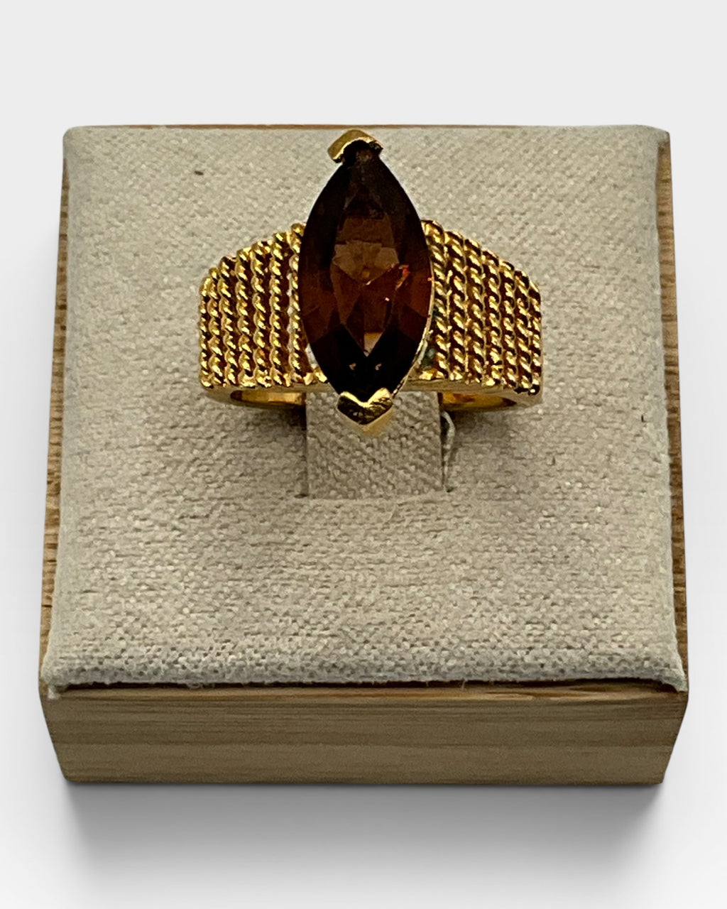 1980s Smoky Quartz Marquise Cut Solitaire Ring - Estate Sale (Great Condition)