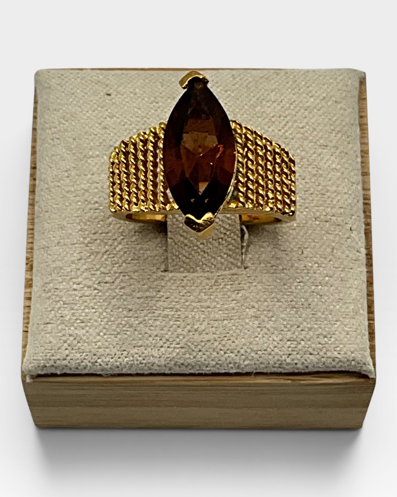 1980s Smoky Quartz Marquise Cut Solitaire Ring - Estate Sale (Great Condition)