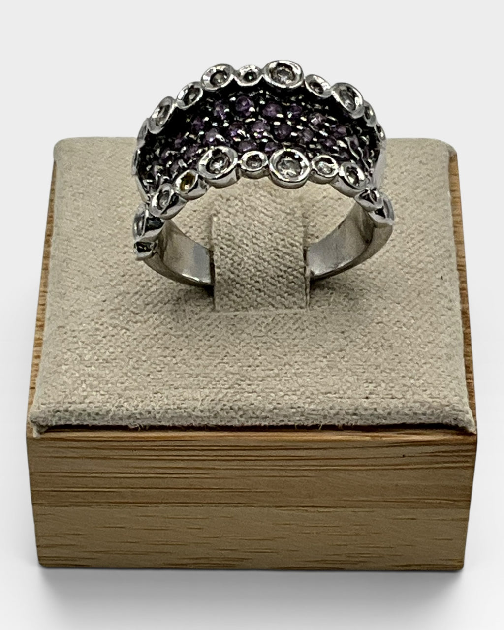Silver Amethyst Abstract Bubbles Cocktail Band Ring - Estate Sale (Great Condition)
