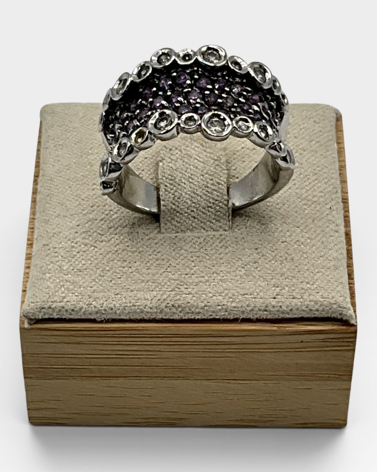 Silver Amethyst Abstract Bubbles Cocktail Band Ring - Estate Sale (Great Condition)