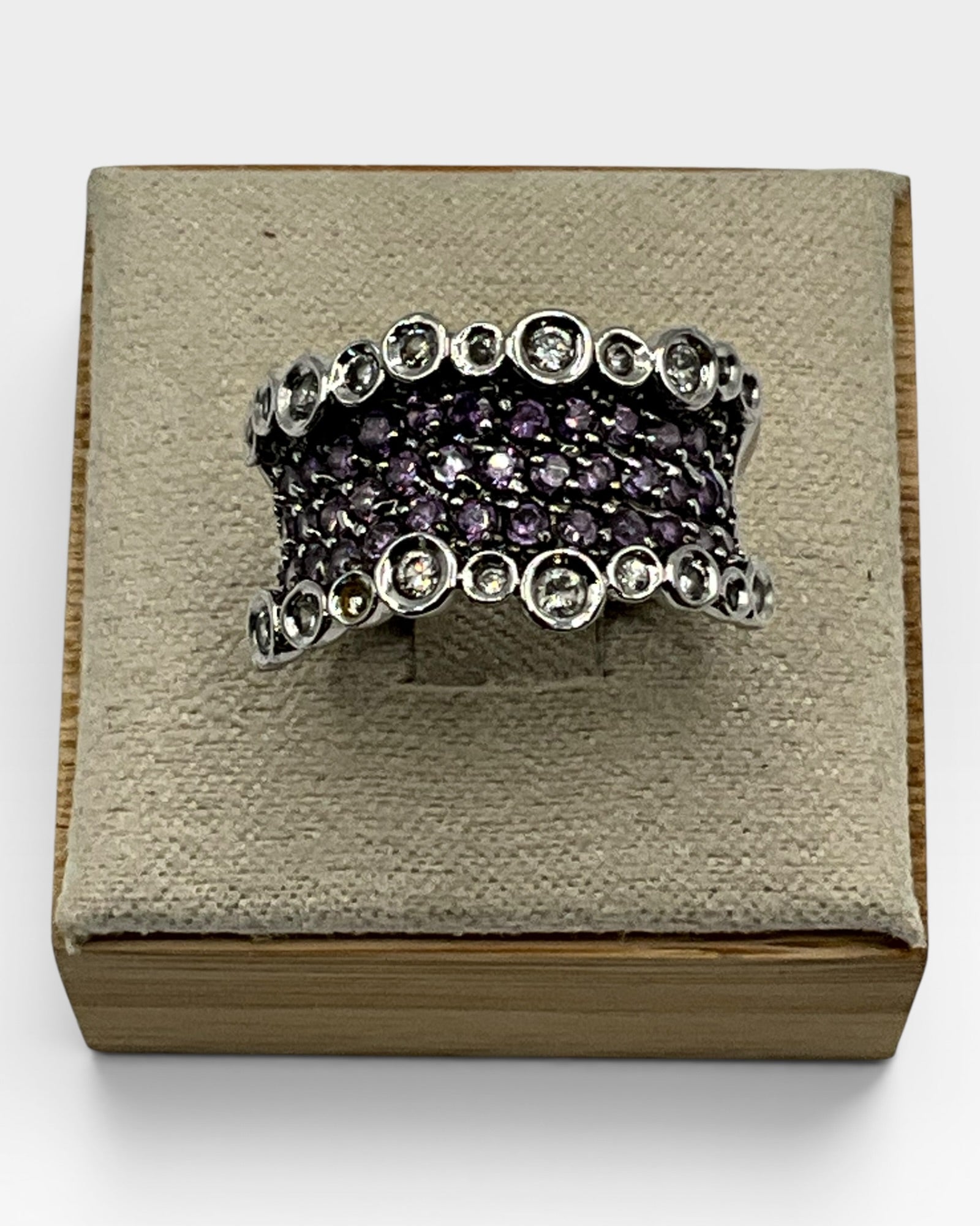 Silver Amethyst Abstract Bubbles Cocktail Band Ring - Estate Sale (Great Condition)