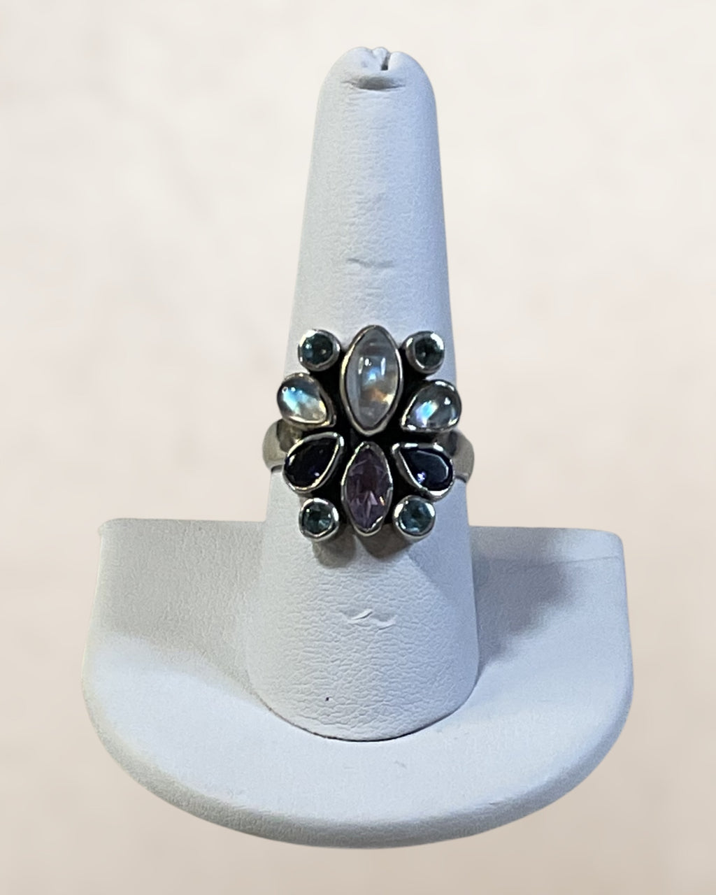 Arya Sterling Silver Gemstone Ring with Moonstone, Blue Topaz, & Amethyst Ring