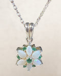 Sterling Silver Emerald and Opal Pendant Necklace - Estate Sale (Great Condition)